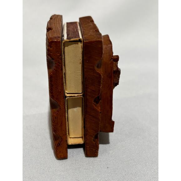 Vintage Beautifully hand carved Wooden Matchbox Holder Box Gran Canaria travel - Picture 3 of 12